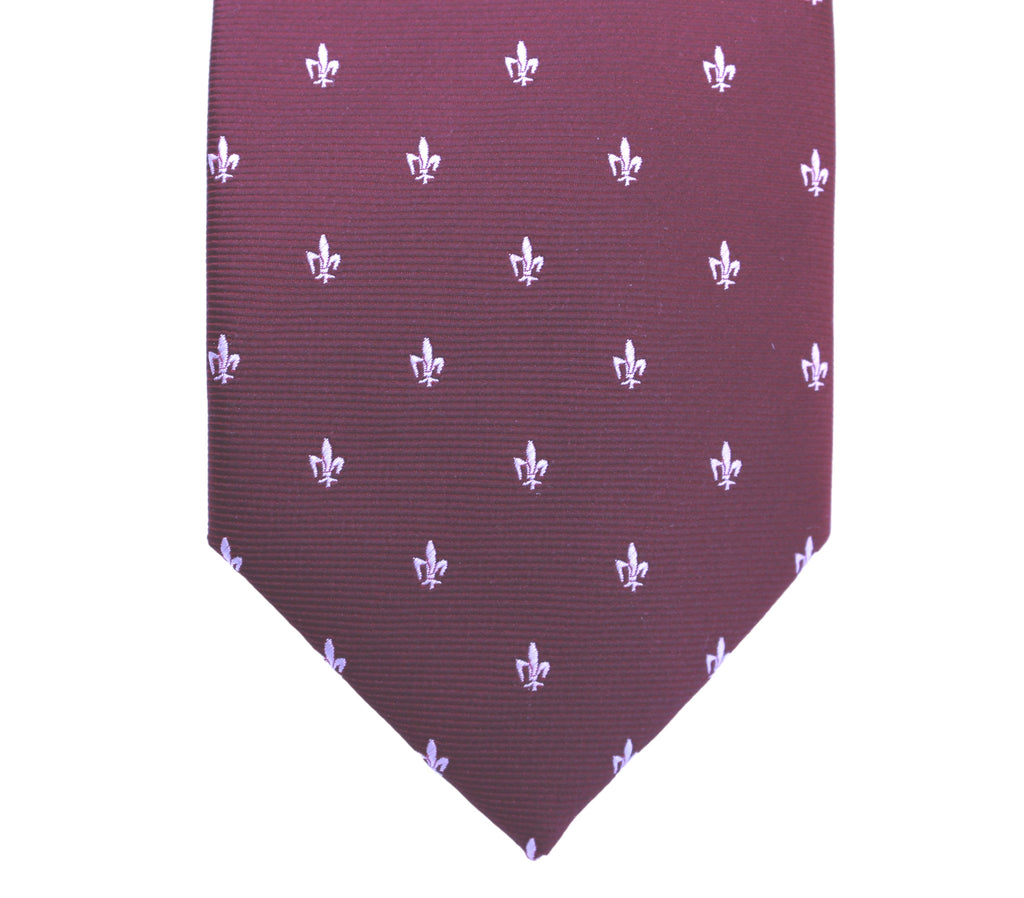 Classic French Lily Tie - Eggplant whith white lily