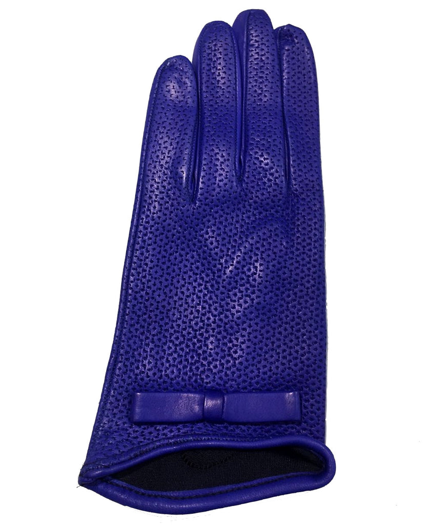 LIMITED EDITION, PERFORATED WOMEN OLD ROSE LEATHER GLOVES WITH BOWS, SILK LINER, MADE IN ITALY- TIE SHOP ROME  THUMB