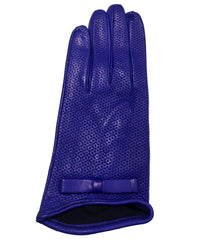LIMITED EDITION, PERFORATED WOMEN OLD ROSE LEATHER GLOVES WITH BOWS, SILK LINER, MADE IN ITALY- TIE SHOP ROME  THUMB
