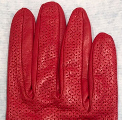LIMITED EDITION, PERFORATED WOMEN OLD ROSE LEATHER GLOVES WITH BOWS, SILK LINER, MADE IN ITALY- TIE SHOP ROME - FINGERS