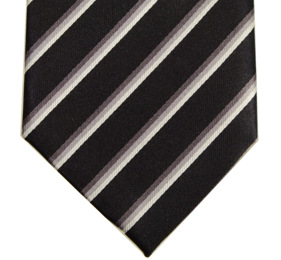 BLACK, DON JUAN GREY, MARTINI GREY, SEA FOG GREY, 7 FOLDS SILK LIMITED EDITION NECKTIE, REGIMENTAL, TWILL FABRIC WEAVE