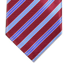 BRIGHT RED, NEON BLUE, MAYA BLUE AND WHITE STRIPES, SEVEN FOLDS SILK LIMITED EDITION NECKTIE, REGIMENTAL, RIBBED FABRIC WEAVE 