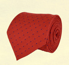 CINNABAR, CHRYSTALLE,, PIN-DOTS WOOL LIMITED EDITION NECKTIE HANDMADE IN ITALY - CRAVATTA IN LANA A POIS, CINNABAR E BLU CRISTALLO, FABRICATA A MANO IN ITALIA EDIZIONE LIMITATA- TIESHOPROME