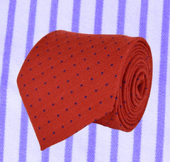 CINNABAR, CHRYSTALLE,, PIN-DOTS WOOL LIMITED EDITION NECKTIE HANDMADE IN ITALY - CRAVATTA IN LANA A POIS, CINNABAR E BLU CRISTALLO, FABRICATA A MANO IN ITALIA EDIZIONE LIMITATA- TIESHOPROME