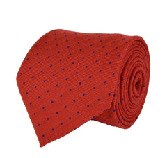 CINNABAR, CHRYSTALLE,, PIN-DOTS WOOL LIMITED EDITION NECKTIE HANDMADE IN ITALY - CRAVATTA IN LANA A POIS, CINNABAR E BLU CRISTALLO, FABRICATA A MANO IN ITALIA EDIZIONE LIMITATA- TIESHOPROME