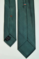 DARK GREEN AND SILVER SQUARES SEVEN FOLDS SILK LIMITED EDITION NECKTIE, GEOMETRIC PATTERNS, NORMAL FABRIC WEAVE -TIE SHOP ROME