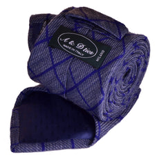 CORNFLOWER-BLUE, WINDOWPANE WOOL NECKTIE HANDMADE IN ITALY, RIBBED FABRIC - CRAVATTA IN LANA BLU FIORDALISO, FINESTRATA, FATTA A MANO IN ITALIA, TESSITURA A COSTE - TIE SHOP ROME