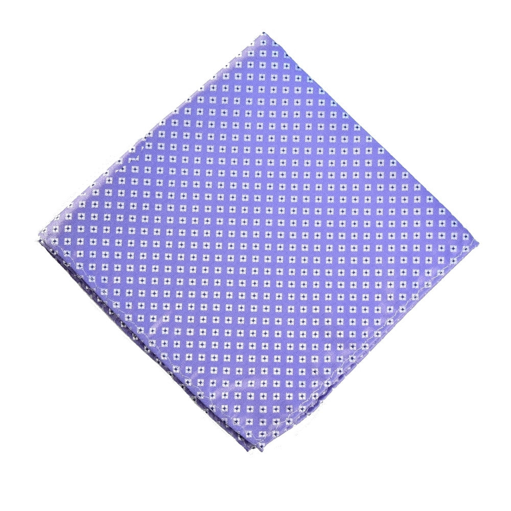 MEDIUM PURPLE POCKET SQUARE MADE IN SILK, WHITE FLOWERS PATTERNS, SATIN TEXTURE - TIESHOPROME