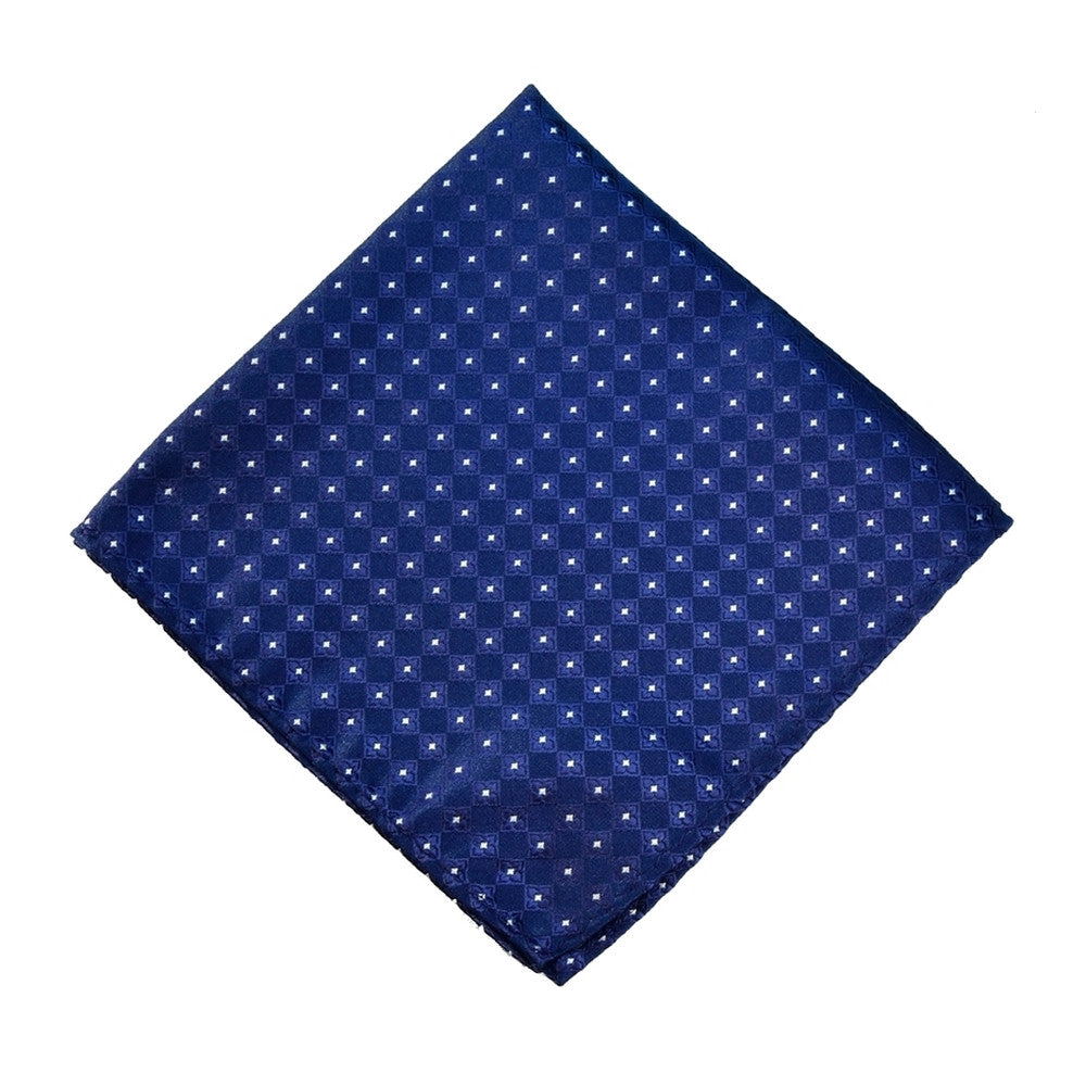 BLUE POCKET SQUARE MADE IN SILK, FLOWER PATTERNS, SATIN FABRIC - TIESHOPROME