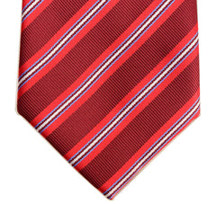 GUARDSMAN RED, RADICAL RED, CORNFLOWER BLUE AND WHITE STRIPES, SEVEN FOLDS SILK LIMITED EDITION NECKTIE, REGIMENTAL, RIBBED FABRIC WEAVE