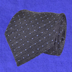 GUNPOWDER-GREY, PERANO-BLUE, PIN-DOTS WOOL LIMITED EDITION NECKTIE HANDMADE IN ITALY - CRAVATTA IN LANA GRIGIO POLVERE DA SPARO E BLU CIELO A POIS, FABRICATA A MANO IN ITALIA EDIZIONE LIMITATA- TIESHOPROME