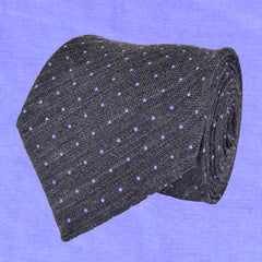 GUNPOWDER-GREY, PERANO-BLUE, PIN-DOTS WOOL LIMITED EDITION NECKTIE HANDMADE IN ITALY - CRAVATTA IN LANA GRIGIO POLVERE DA SPARO E BLU CIELO A POIS, FABRICATA A MANO IN ITALIA EDIZIONE LIMITATA- TIESHOPROME