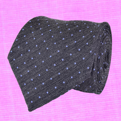 GUNPOWDER-GREY, PERANO-BLUE, PIN-DOTS WOOL LIMITED EDITION NECKTIE HANDMADE IN ITALY - CRAVATTA IN LANA GRIGIO POLVERE DA SPARO E BLU CIELO A POIS, FABRICATA A MANO IN ITALIA EDIZIONE LIMITATA- TIESHOPROME