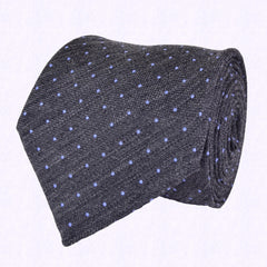 GUNPOWDER-GREY, PERANO-BLUE, PIN-DOTS WOOL LIMITED EDITION NECKTIE HANDMADE IN ITALY - CRAVATTA IN LANA GRIGIO POLVERE DA SPARO E BLU CIELO A POIS, FABRICATA A MANO IN ITALIA EDIZIONE LIMITATA- TIESHOPROME