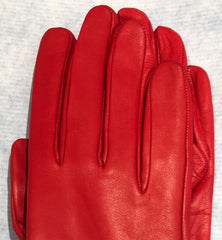 LIMITED EDITION, PERFORATED WOMEN FIRE ENGINE  RED LEATHER GLOVES WITH BOWS, SILK LINER, MADE IN ITALY - DETAILS