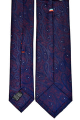 LUCKY POINT BLUE, POMPADOUR RED AND GREY, SEVEN FOLDS SILK LIMITED EDITION NECKTIE, PAISLEY MOTIFS, JACQUARD FABRIC WEAVE  -TIE SHOP ROME