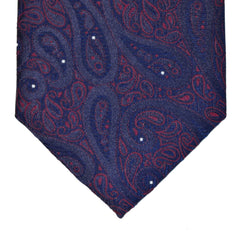 LUCKY POINT BLUE, POMPADOUR RED AND GREY, SEVEN FOLDS SILK LIMITED EDITION NECKTIE, PAISLEY MOTIFS, JACQUARD FABRIC WEAVE  -TIE SHOP ROME