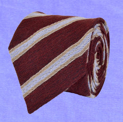 MERLOT, PALE TAUPE, GREY LAVENDER, REPP WOOL NECKTIE HANDMADE IN ITALY - CRAVATTA IN LANA REGIMENTAL, MERLOT, LAVANDA, TAUPE, FABRICATA A MANO IN ITALIA - TIESHOPROME