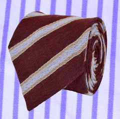 MERLOT, PALE TAUPE, GREY LAVENDER, REPP WOOL NECKTIE HANDMADE IN ITALY - CRAVATTA IN LANA REGIMENTAL, MERLOT, LAVANDA, TAUPE, FABRICATA A MANO IN ITALIA - TIESHOPROME