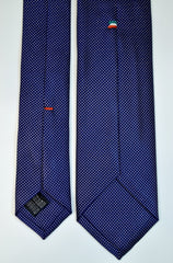 MIDNIGHT EXPRESS BLUE AND WHITE SQUARES SEVEN FOLDS SILK LIMITED EDITION NECKTIE, GEOMETRIC PATTERNS, NORMAL FABRIC WEAVE -TIE SHOP ROME