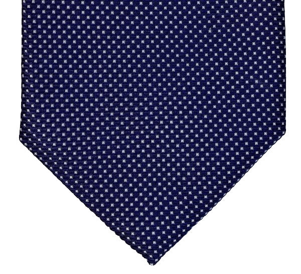 MIDNIGHT EXPRESS BLUE AND WHITE SQUARES SEVEN FOLDS SILK LIMITED EDITION NECKTIE, GEOMETRIC PATTERNS, NORMAL FABRIC WEAVE -TIE SHOP ROME