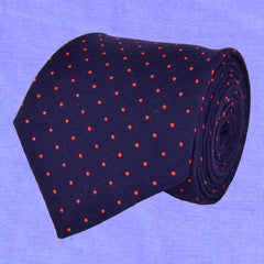 PAUA DARKBLUE, OUTRAGEOUS ORANGE, PIN DOTS, WOOL NECKTIE, HANDMADE IN ITALY, LIMITED EDITION, BASKETWEAVE TEXTURE  THUMB ABSOLUTE WHITE - CRAVATTA IN LANA A POIS, PAUA BLU ARANCIO, FABBRICATA A MANO IN ITALIA EDIZIONE LIMITATA- TIESHOPROME