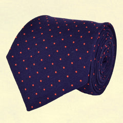 PAUA DARKBLUE, OUTRAGEOUS ORANGE, PIN DOTS, WOOL NECKTIE, HANDMADE IN ITALY, LIMITED EDITION, BASKETWEAVE TEXTURE  THUMB ABSOLUTE WHITE - CRAVATTA IN LANA A POIS, PAUA BLU ARANCIO, FABBRICATA A MANO IN ITALIA EDIZIONE LIMITATA- TIESHOPROME