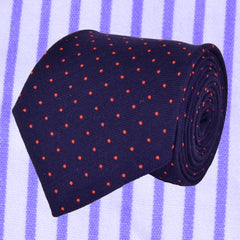 PAUA DARKBLUE, OUTRAGEOUS ORANGE, PIN DOTS, WOOL NECKTIE, HANDMADE IN ITALY, LIMITED EDITION, BASKETWEAVE TEXTURE  THUMB ABSOLUTE WHITE - CRAVATTA IN LANA A POIS, PAUA BLU ARANCIO, FABBRICATA A MANO IN ITALIA EDIZIONE LIMITATA- TIESHOPROME