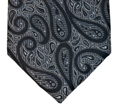 RAVEN GRAY, LIGHT GRAY AND LIQUORICE SEVEN FOLDS SILK LIMITED EDITION NECKTIE, PAISLEY MOTIFS, JACQUARD FABRIC WEAVE -TIE SHOP ROME