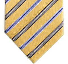 ROB ROY YELLOW, WILD BLUE YONDER, EMPRESS GREY, VALHALLA BLUE AND WHITE STRIPES, SEVEN FOLDS SILK LIMITED EDITION NECKTIE, REGIMENTAL, BASKET FABRIC WEAVE