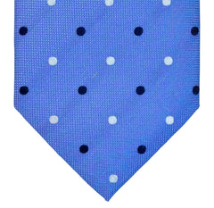 ROYAL BLUE, BLACK RUSSIAN AND WHITE DOTS SEVEN FOLDS SILK LIMITED EDITION NECKTIE, POLKA DOTS, BASKET FABRIC WEAVE