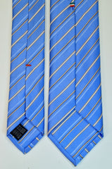 ROYAL BLUE, MUESLI, DEEP BRONZE AND WHITE STRIPES SEVEN FOLDS SILK LIMITED EDITION NECKTIE, BAR CODE, BASKET FABRIC WEAVE THUMB -TIE SHOP ROME FULL