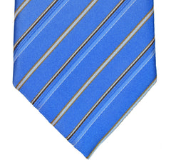 ROYAL BLUE, MUESLI, DEEP BRONZE AND WHITE STRIPES SEVEN FOLDS SILK LIMITED EDITION NECKTIE, BAR CODE, BASKET FABRIC WEAVE THUMB -TIE SHOP ROME THUMB