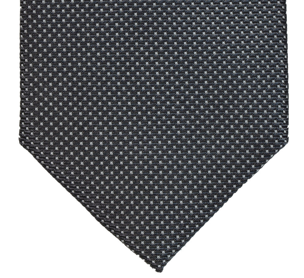 RUSSIAN BLACK AND SILVER SQUARES SEVEN FOLDS SILK LIMITED EDITION NECKTIE, GEOMETRIC PATTERNS, NORMAL FABRIC WEAVE -TIE SHOP ROME