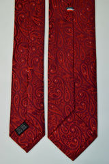 RUSTIC RED, MAROON, AND WHITE SEVEN FOLDS SILK LIMITED EDITION NECKTIE, PAISLEY MOTIFS, JACQUARD FABRIC WEAVE -TIE SHOP ROME