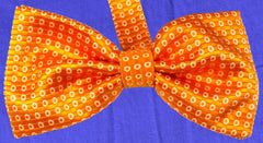 SAFETY ORANGE, WHITE, MICROPATTERNS, READY-TIED SILK BOWTIE - CRAVATTA PAPILLON IN SETA, ARANCIONE, FANTASIE BIANCHE TIE SHOP ROME
