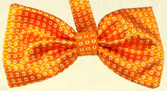 SAFETY ORANGE, WHITE, MICROPATTERNS, READY-TIED SILK BOWTIE - CRAVATTA PAPILLON IN SETA, ARANCIONE, FANTASIE BIANCHE TIE SHOP ROME