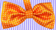 SAFETY ORANGE, WHITE, MICROPATTERNS, READY-TIED SILK BOWTIE - CRAVATTA PAPILLON IN SETA, ARANCIONE, FANTASIE BIANCHE TIE SHOP ROME