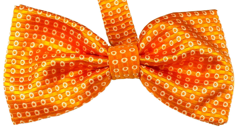 SAFETY ORANGE, WHITE, MICROPATTERNS, READY-TIED SILK BOWTIE - CRAVATTA PAPILLON IN SETA, ARANCIONE, FANTASIE BIANCHE TIE SHOP ROME