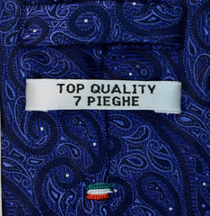 SAPPHIRE BLUE, NAVY BLUE AND STEEL BLUE, SEVEN FOLDS SILK LIMITED EDITION NECKTIE, PAISLEY MOTIFS, JACQUARD FABRIC WEAVE  -TIE SHOP ROME