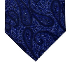 SAPPHIRE BLUE, NAVY BLUE AND STEEL BLUE, SEVEN FOLDS SILK LIMITED EDITION NECKTIE, PAISLEY MOTIFS, JACQUARD FABRIC WEAVE  -TIE SHOP ROME
