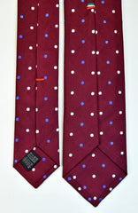 RACING GREEN, SAFFRON YELLOW, AND WHITE DOTS SEVEN FOLDS SILK LIMITED EDITION NECKTIE, POLKA DOTS, BASKET FABRIC WEAVE -TIE SHOP ROME