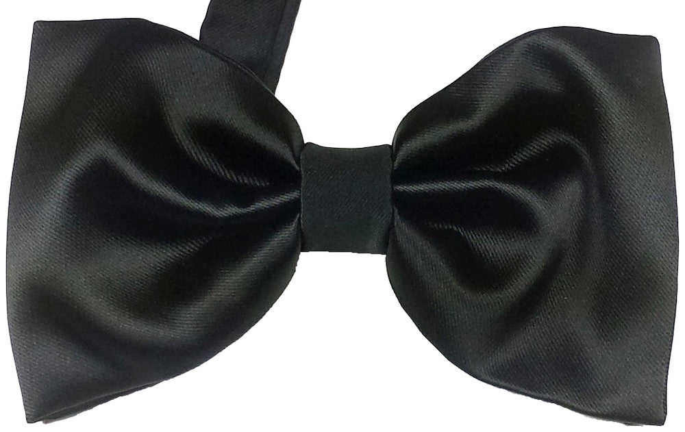 SOLID BLACK, TWILL, READY-TIED, BOW TIE MADE IN SILK TIE SHOP ROME
