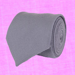 SOLID GREY LIMITED EDITION WOOL NECKTIE, HANDMADE IN ITALY, BASKET WEAVE FABRIC  - CRAVATTA IN LANA GRIGIO VESTITO A TINTA UNITA, FABRICATA A MANO IN ITALIA EDIZIONE LIMITATA- TIESHOPROME PINK SHIRT