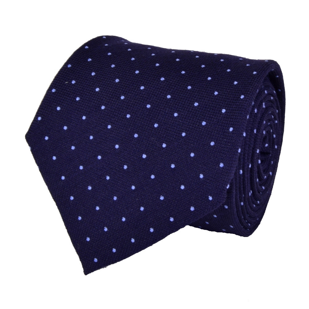 TOLOPEA DARKBLUE, PORTAGE BLUE, PIN DOTS, WOOL NECKTIE HANDMADE IN ITALY, LIMITED EDITION, BASKETWEAVE TEXTURE (THERE ARE ONLY 30 NECKTIES LIKE THIS ONE IN THE WORLD)  - CRAVATTA IN LANA A POIS, TESSUTO A CANESTRO, FABBRICATA A MANO IN ITALIA EDIZIONE LIMITATA- TIESHOPROME