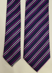 VALHALLA BLUR, PALATINATE PURPLE, LILY AND WHITE STRIPES SEVEN FOLDS SILK LIMITED EDITION NECKTIE, REGIMENTAL, TWILL WEAVE 