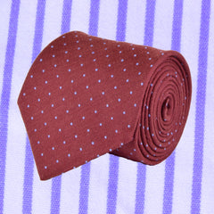 WELL READ-RED, MOODY BLUE, PIN DOTS, WOOL NECKTIE HANDMADE IN ITALY LIMITED EDITION - CRAVATTA IN LANA A POIS, BORDEAUX E CELESTE, FABBRICATA A MANO IN ITALIA EDIZIONE LIMITATA- TIESHOPROME