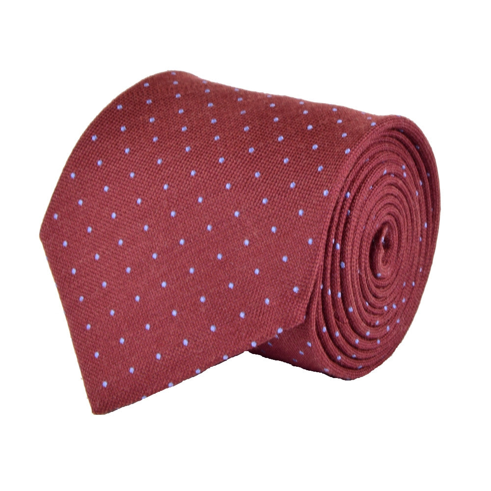 WELL READ-RED, MOODY BLUE, PIN DOTS, WOOL NECKTIE HANDMADE IN ITALY LIMITED EDITION - CRAVATTA IN LANA A POIS, BORDEAUX E CELESTE, FABBRICATA A MANO IN ITALIA EDIZIONE LIMITATA- TIESHOPROME