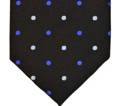 WOOD BARK BROWN, FREE SPEECH BLUE, AND WHITE DOTS SEVEN FOLDS SILK LIMITED EDITION NECKTIE, POLKA DOTS, BASKET FABRIC WEAVE -TIE SHOP ROME