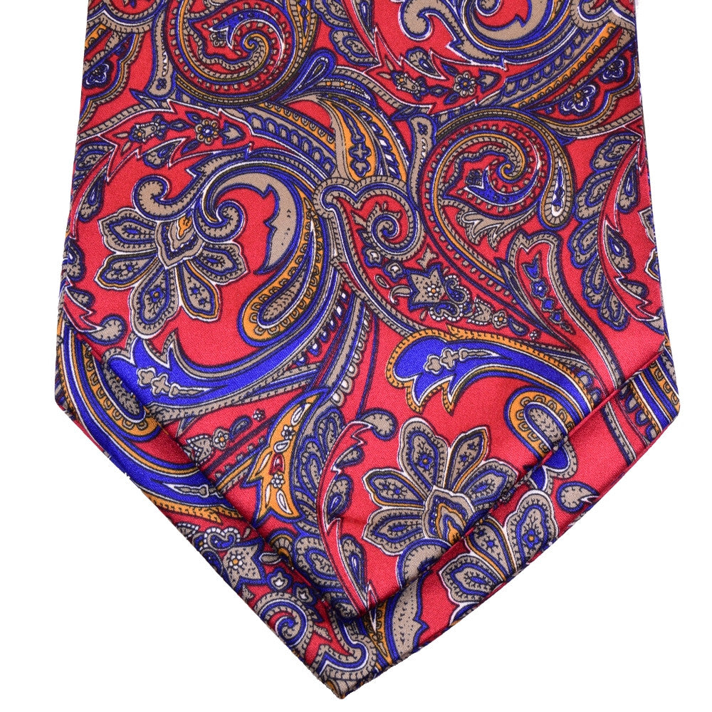 AMARANTH-RED, NEON BLUE PAISLEY, ASCOT TIE MADE IN SILK -CRAVATTA ASCOT IN SETA ROSSO AMARANTO E BLU NEON, FANTASIA PAISLEY - TIESHOPROMA